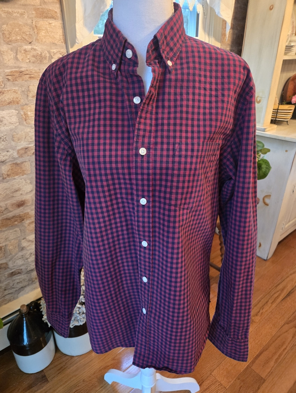 J. Crew Slim Red and Black Check Button-Down Shirt